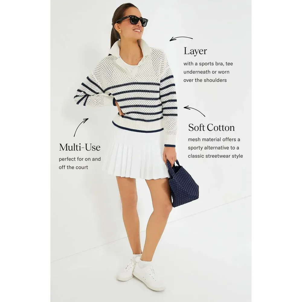 TNUCK SPORT White Stripe Mesh Fischer Sweater Size S NWT Retail $128 Tuckernuck - Picture 3 of 7
